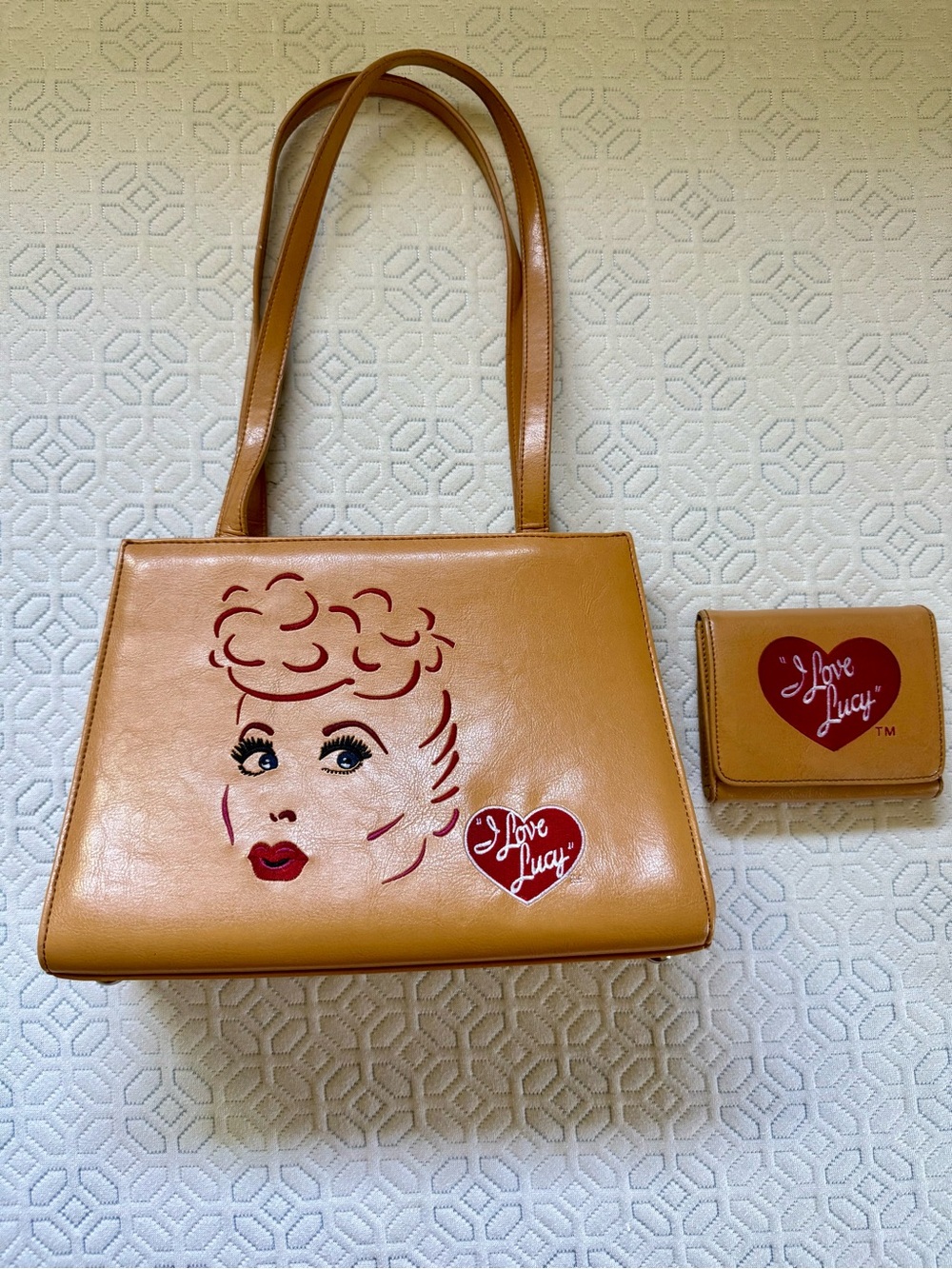 I Love Lucy Tan Shoulder Bag with Red Graphic